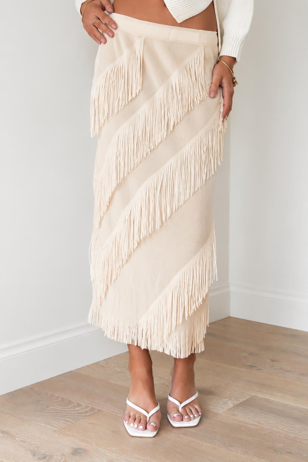 Polyester Midi Skirt With Fringe - 3