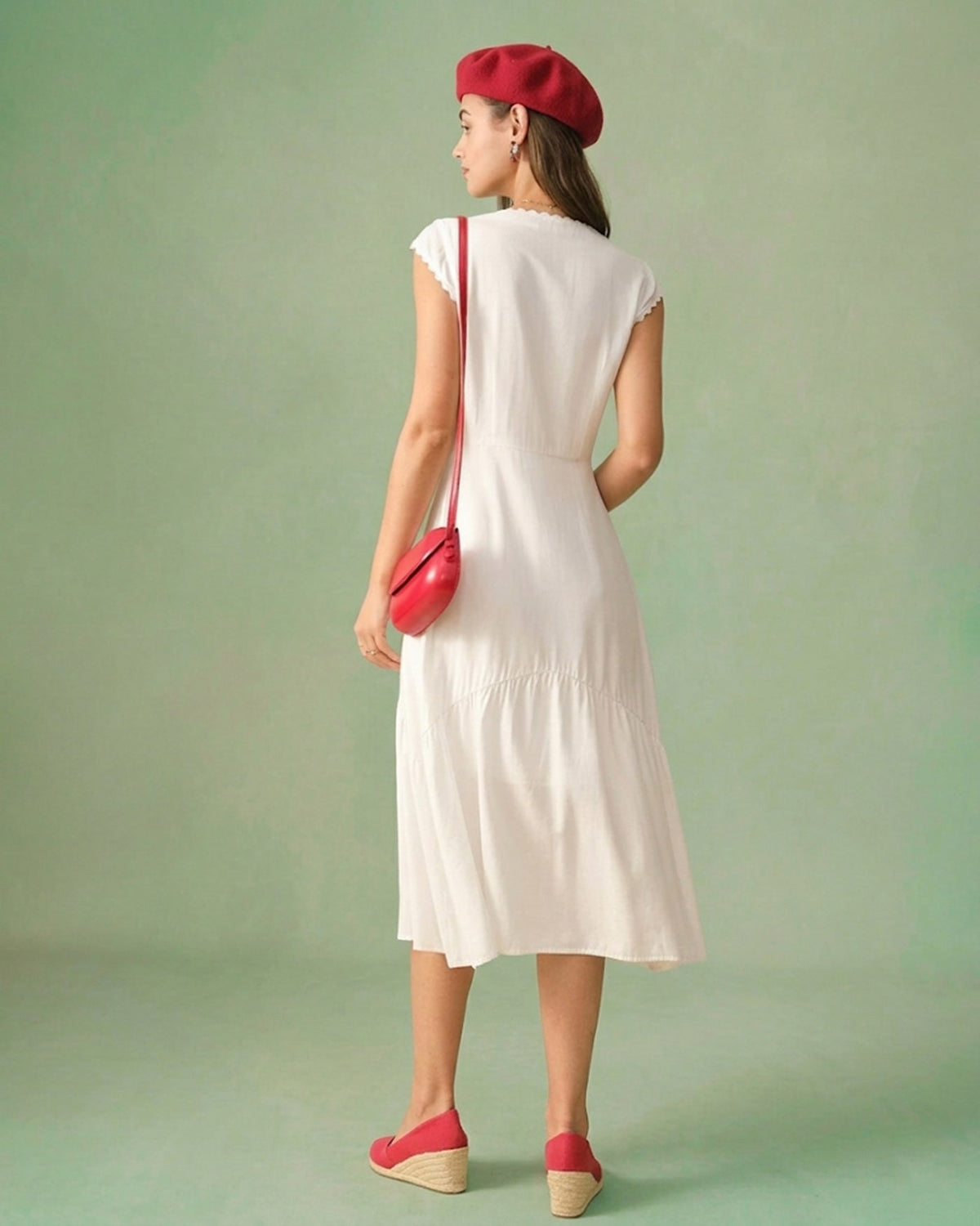 Lapel V-Neck Midi Dress With Ruffle Hem - view 4