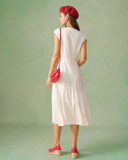 Lapel V-Neck Midi Dress With Ruffle Hem - view 4