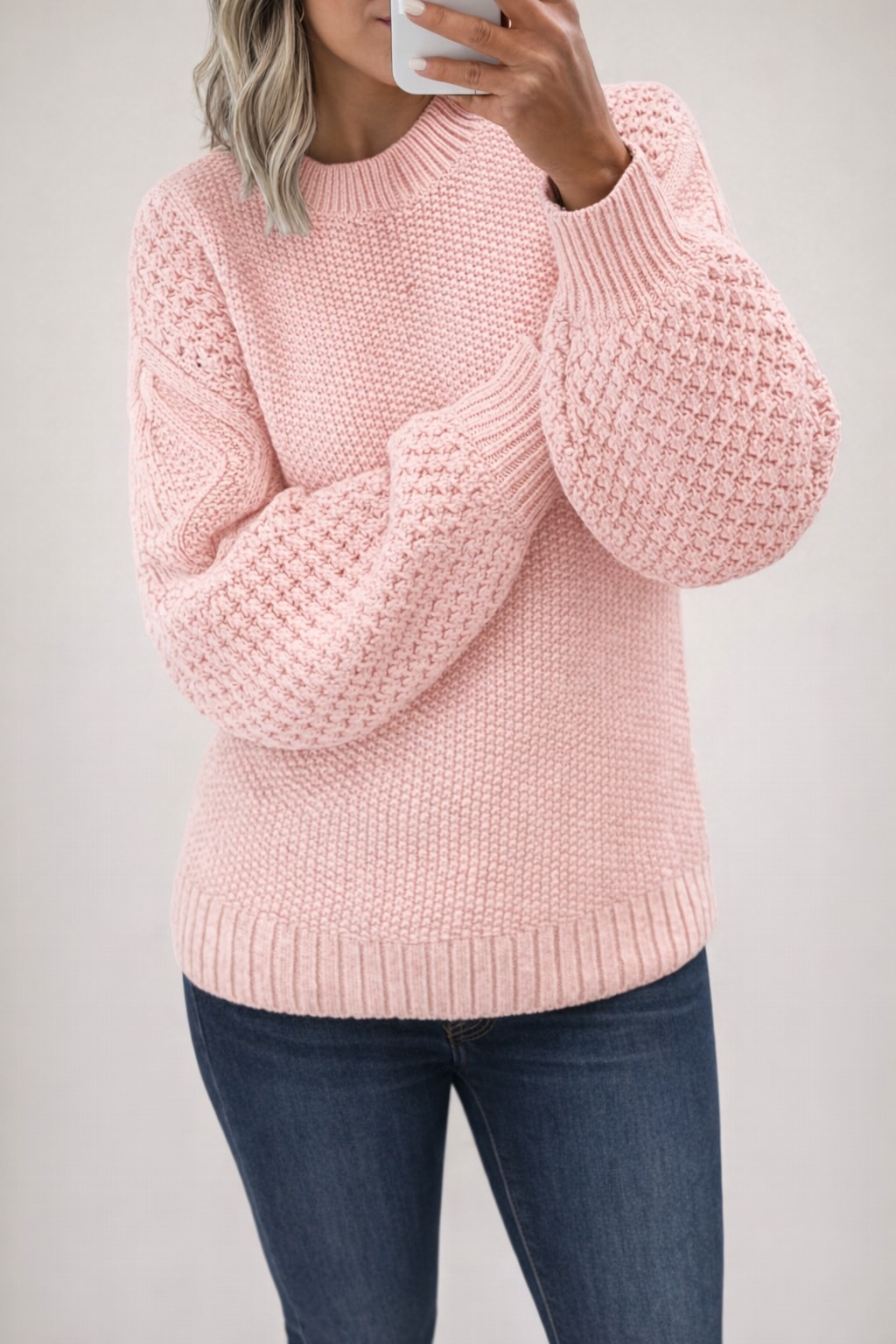 Knitted Sweater with Lantern Sleeves - 2