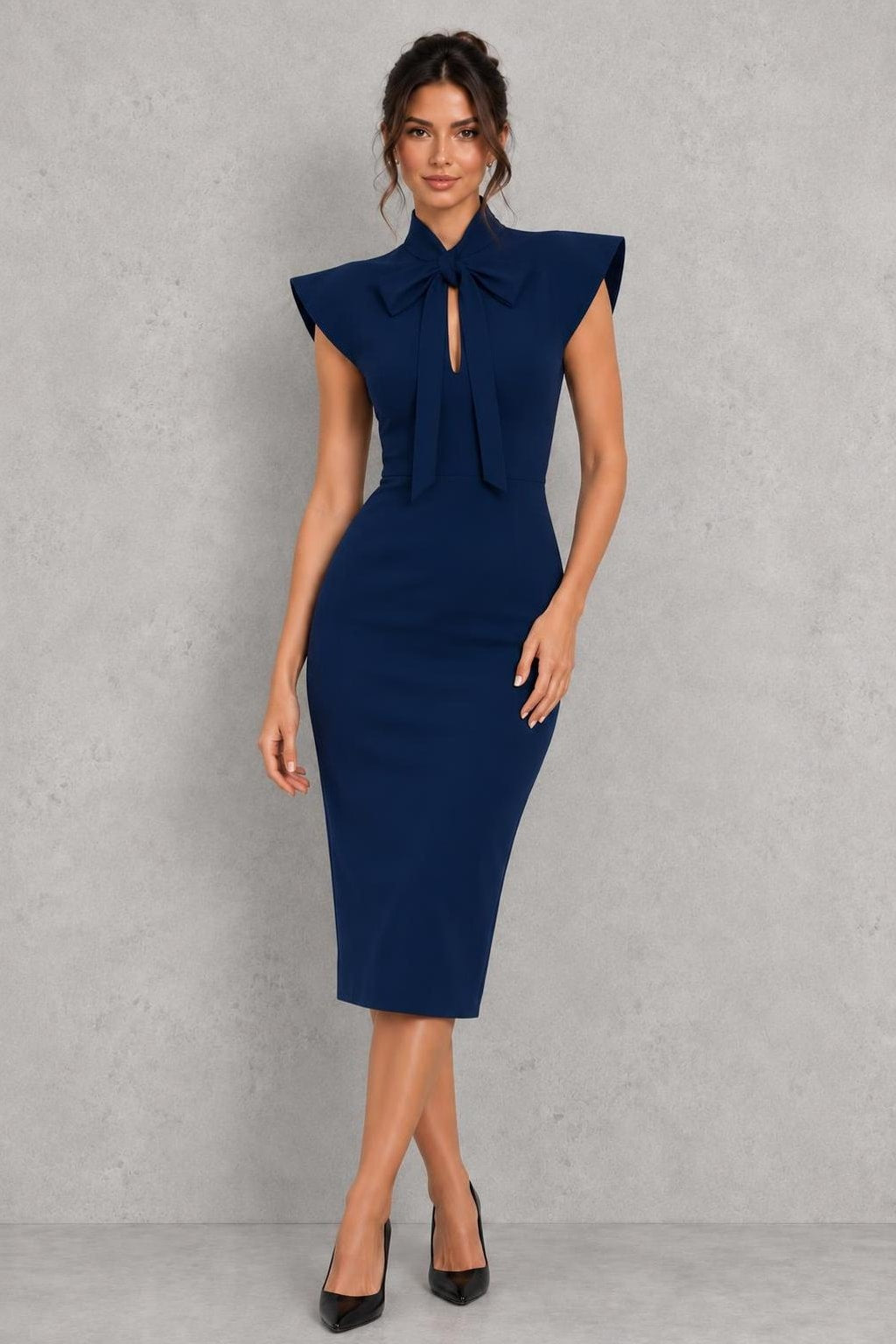 Lightweight Bow Tie Midi Dress With Flutter Sleeves - 7