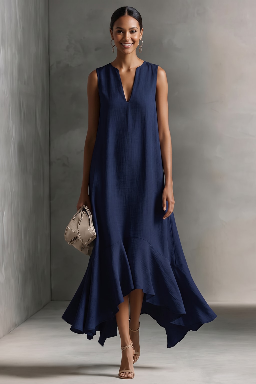 Bohemian V-Neck Maxi Dress With Ruffled Hem - 6