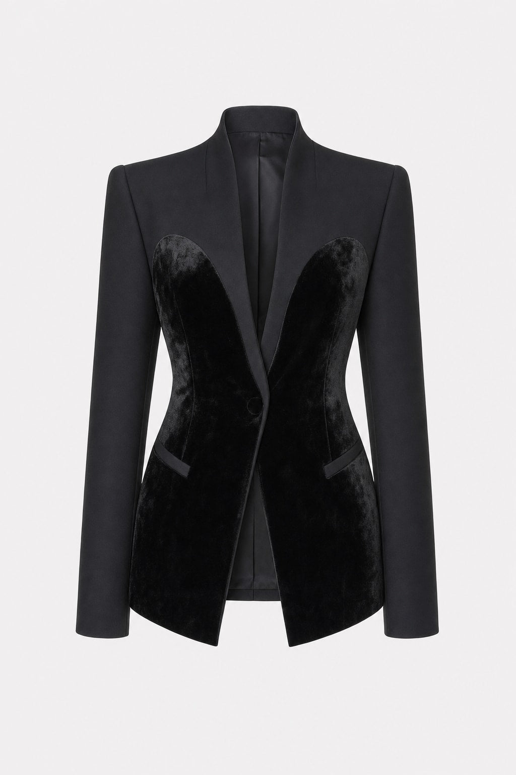 Velvet-Panel Tailored Peplum Blazer - 1