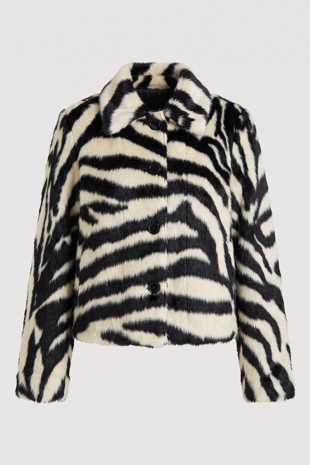 Synthetic Fiber Cropped Jacket With Zebra Print And Lapel Collar - 1
