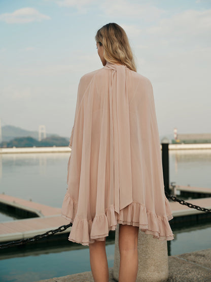 Chiffon Mini Dress with Ruffle Cape Overlay - view 4