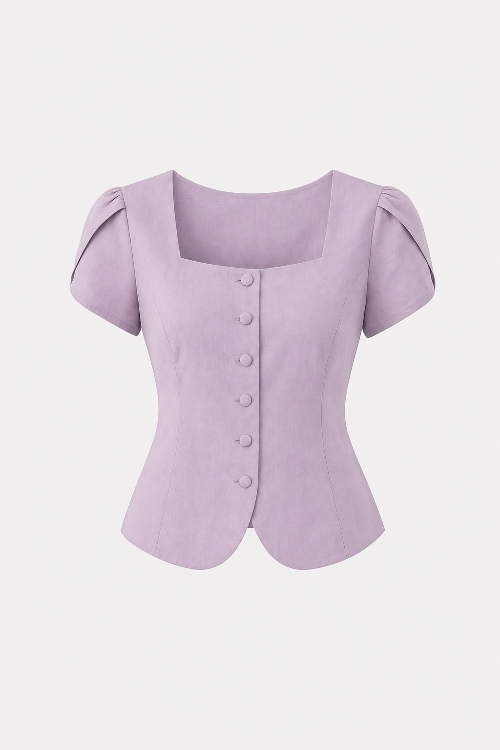 Purple square neck petal sleeve cotton blouse