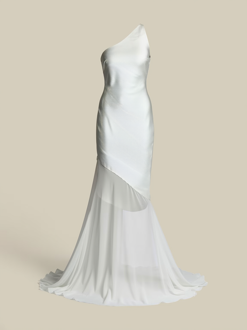 Satin one-shoulder maxi dress with open back