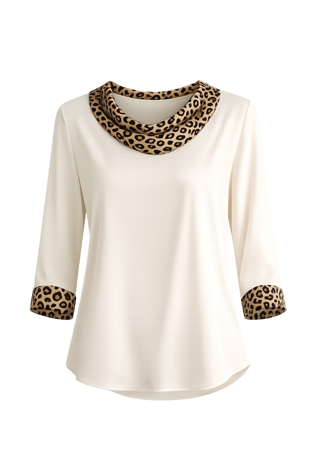 Polyester Satin Blouse with Leopard Print Cowl Neck - 1