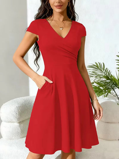 Stretch V-neck fit and flare midi dress - view 11