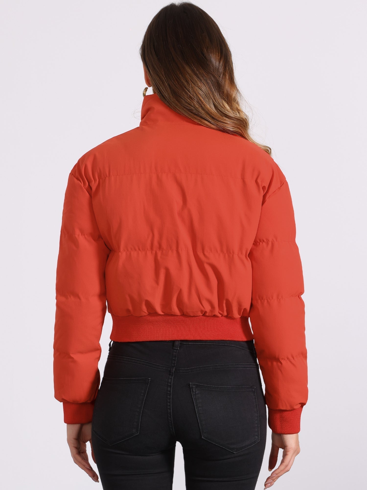 Padded Cropped Bomber Jacket With Stand Collar - view 4