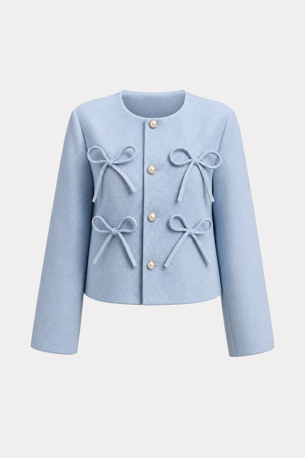 Short Blue Jacket With Bow Details - 1