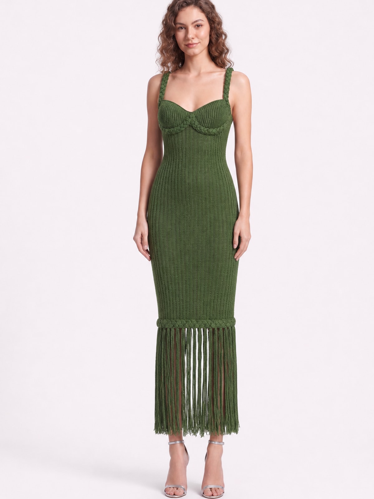 Knit Fringe-Trim Sleeveless Midi Dress - 5