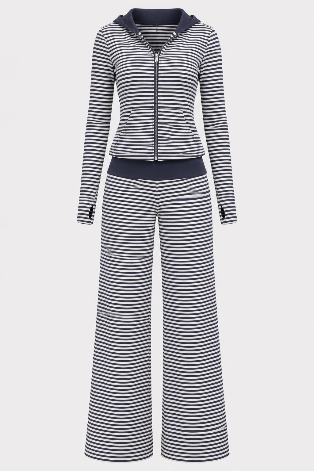 Casual Outfits Two Piece Set With Striped Hoodie - 1