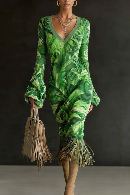 V-Neck Tassel Hem Midi Dress - view 6