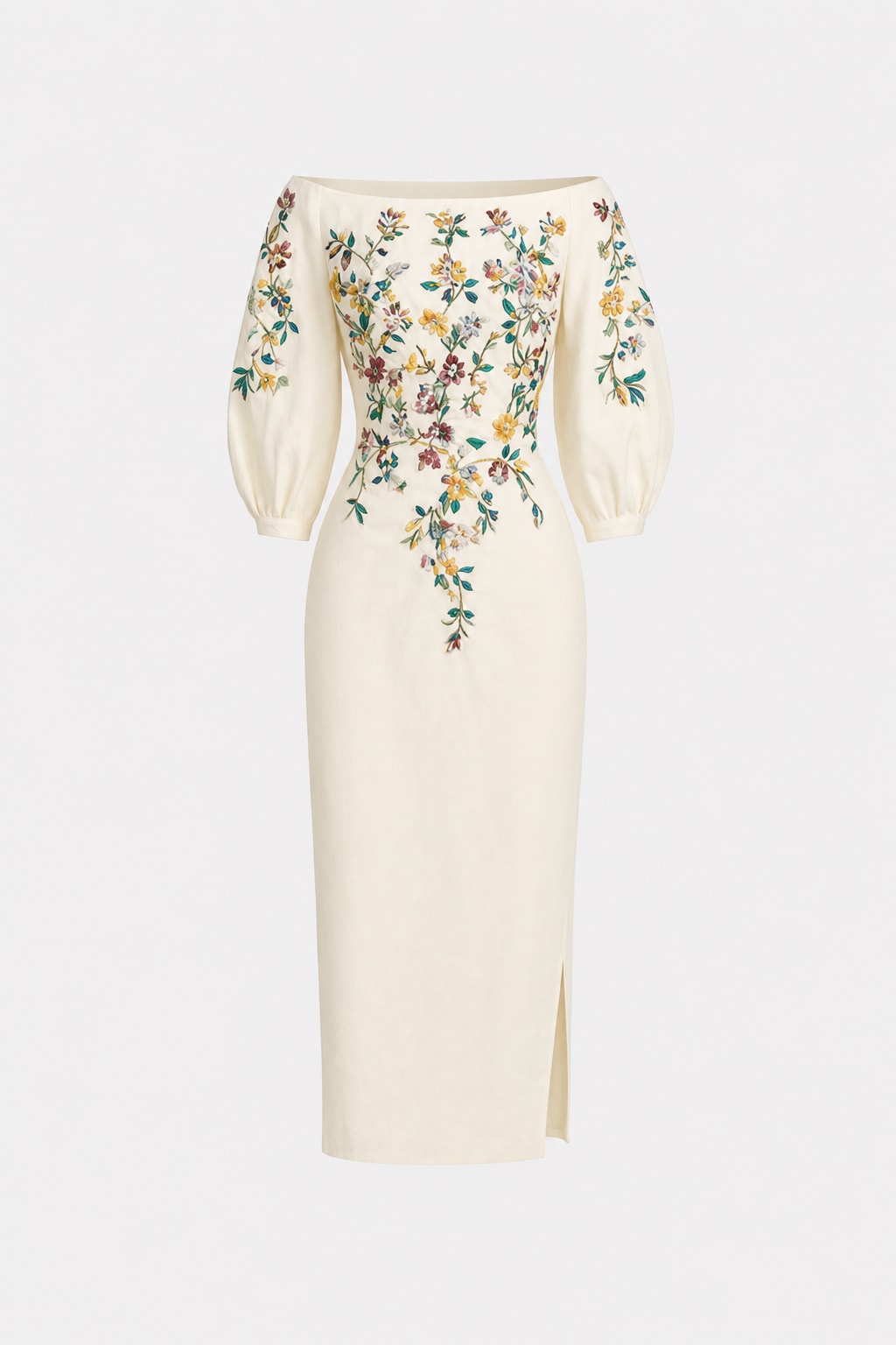 Polyester Off-Shoulder Puff Sleeve Midi Dress - 1