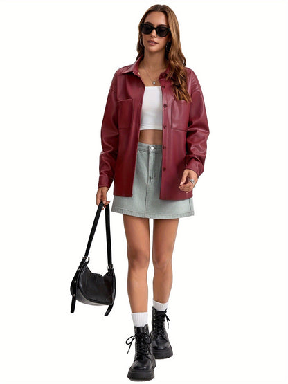 Oversized Faux Leather Button-Front Jacket - view 3