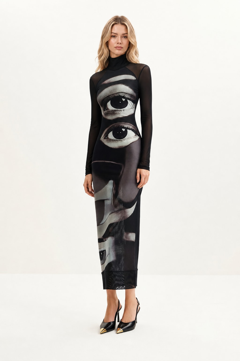 Black Mesh Eye Print Maxi Dress - 3