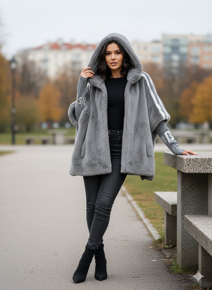 Oversized Faux Fur Hooded Winter Coat - view 14