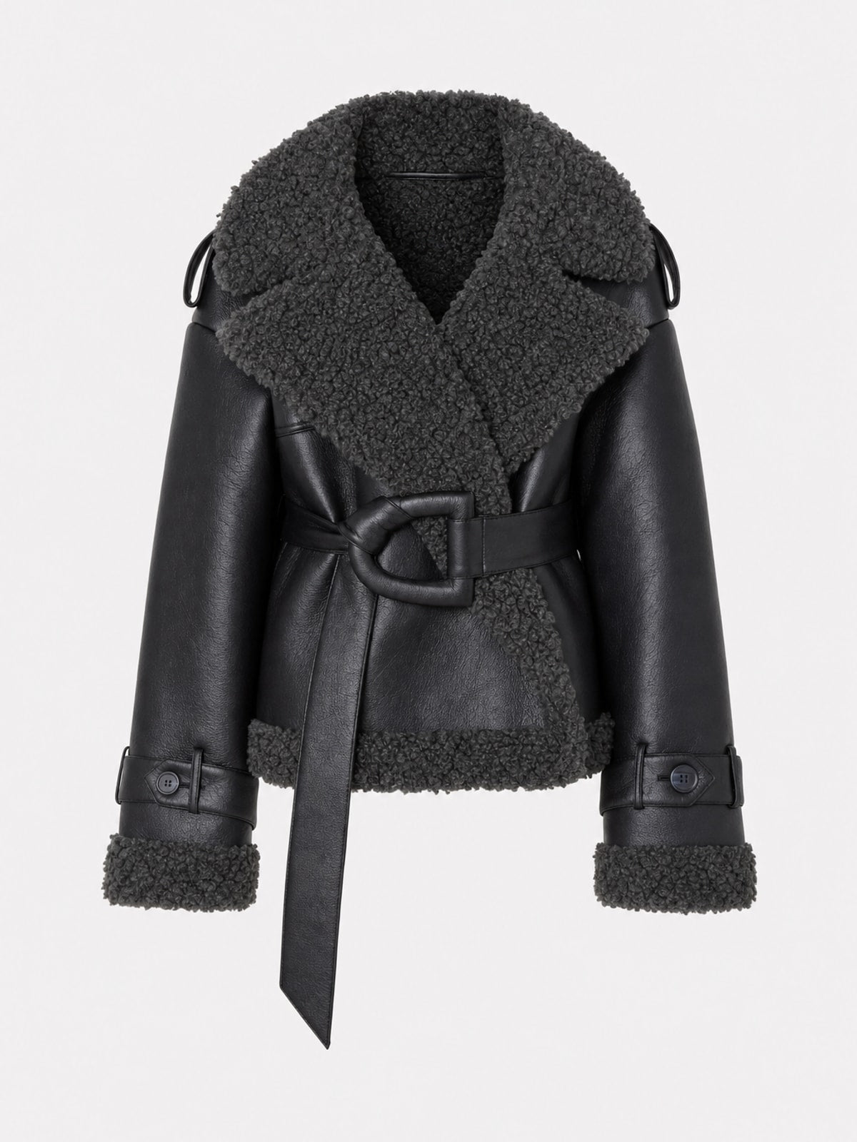 Cozy Shearling Coat with Adjustable Belt - 1