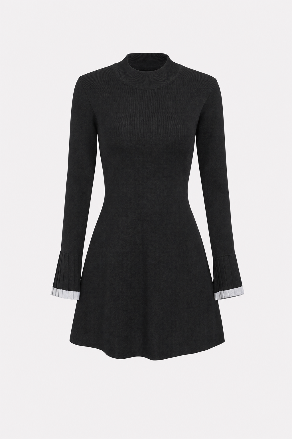 Black Knit Mini Dress with Contrast Sleeves