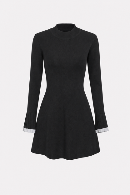 Black Knit Mini Dress with Contrast Sleeves