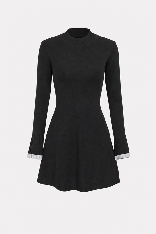 Black Knit Mini Dress with Contrast Sleeves