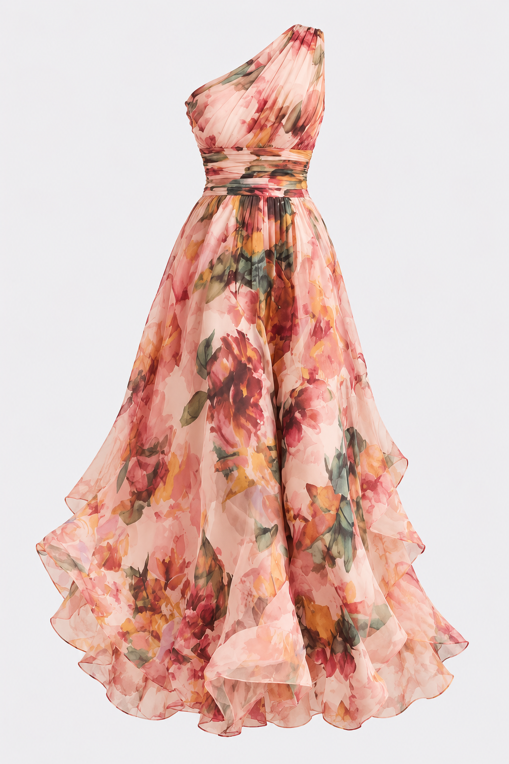 Chiffon Dress With One-Shoulder Neckline - 6