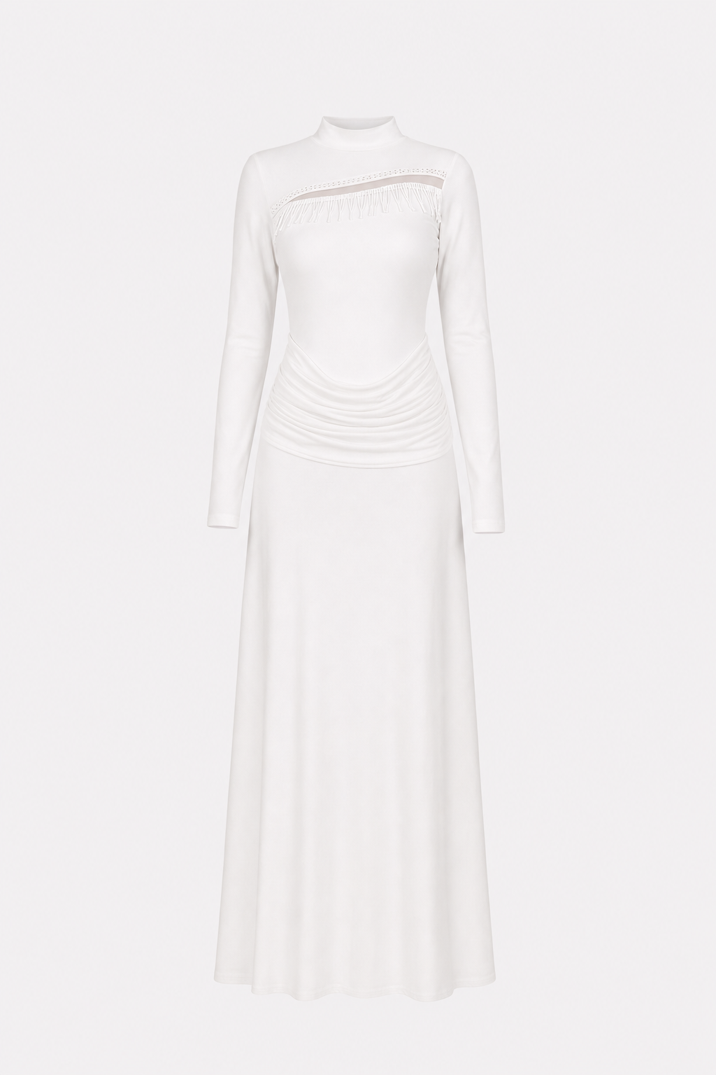 Beaded Fringe Maxi Dress in White