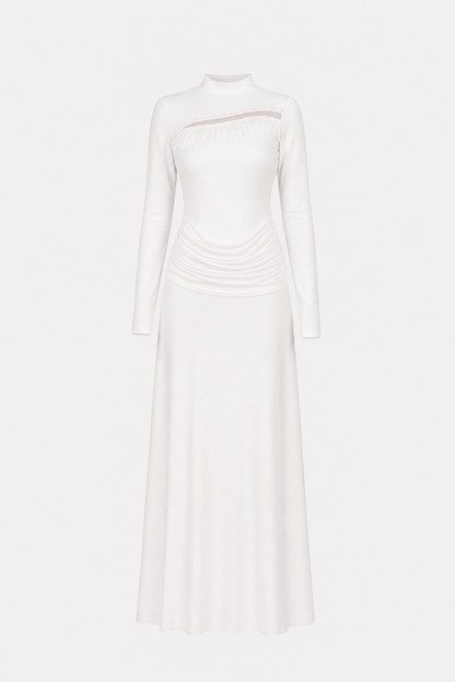 Beaded Fringe Maxi Dress in White