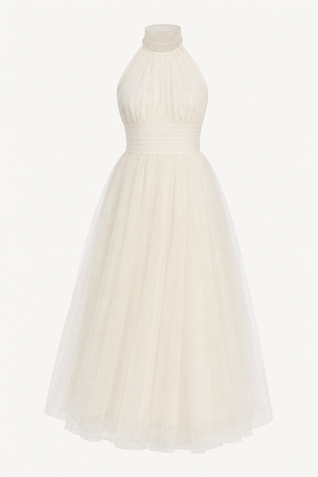 Tulle halter maxi dress with gathered bodice