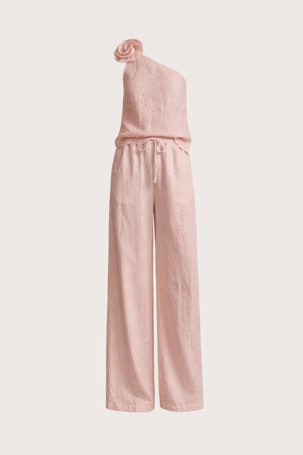 Fabric Two-Piece Set With One Shoulder Rosette - 1