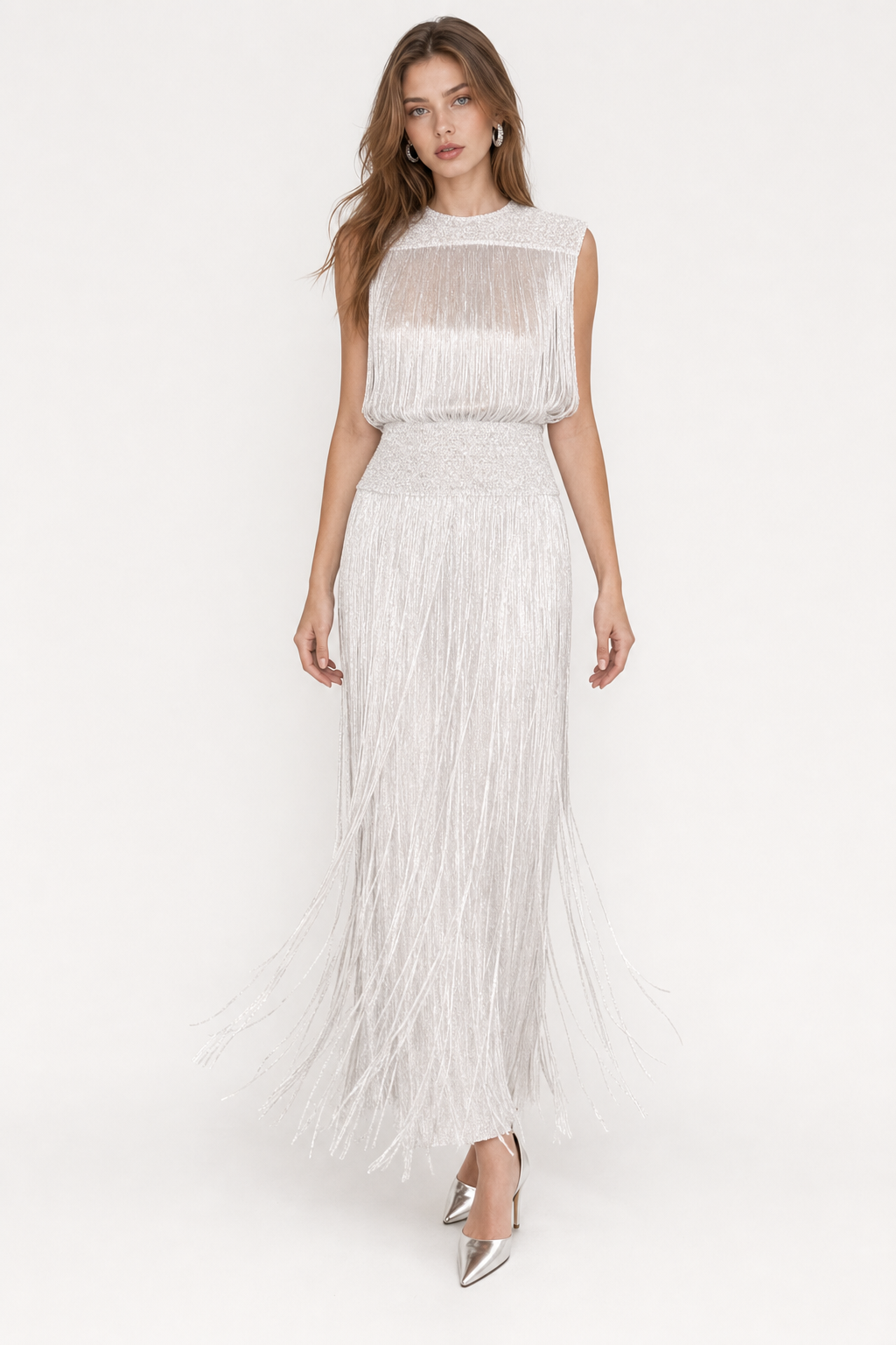 Elegant Pleated Knit With Sleeveless Top And Maxi Skirt Set - 3