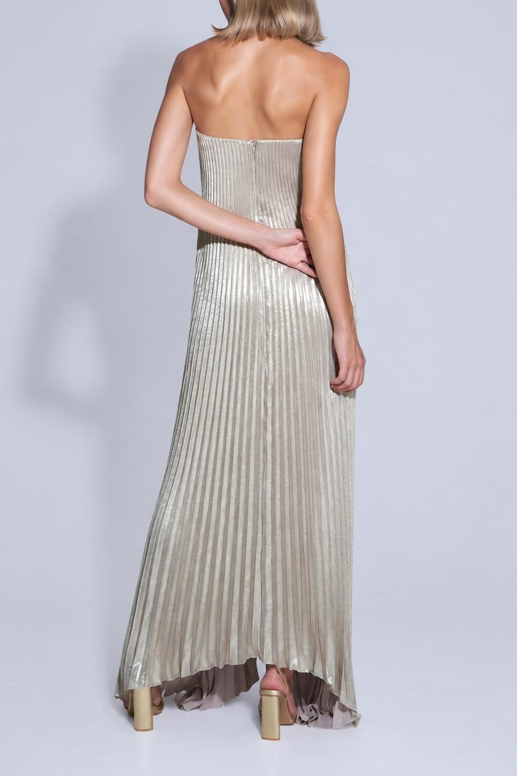 Polyester Maxi Dress With Pleated Off Shoulder - 6