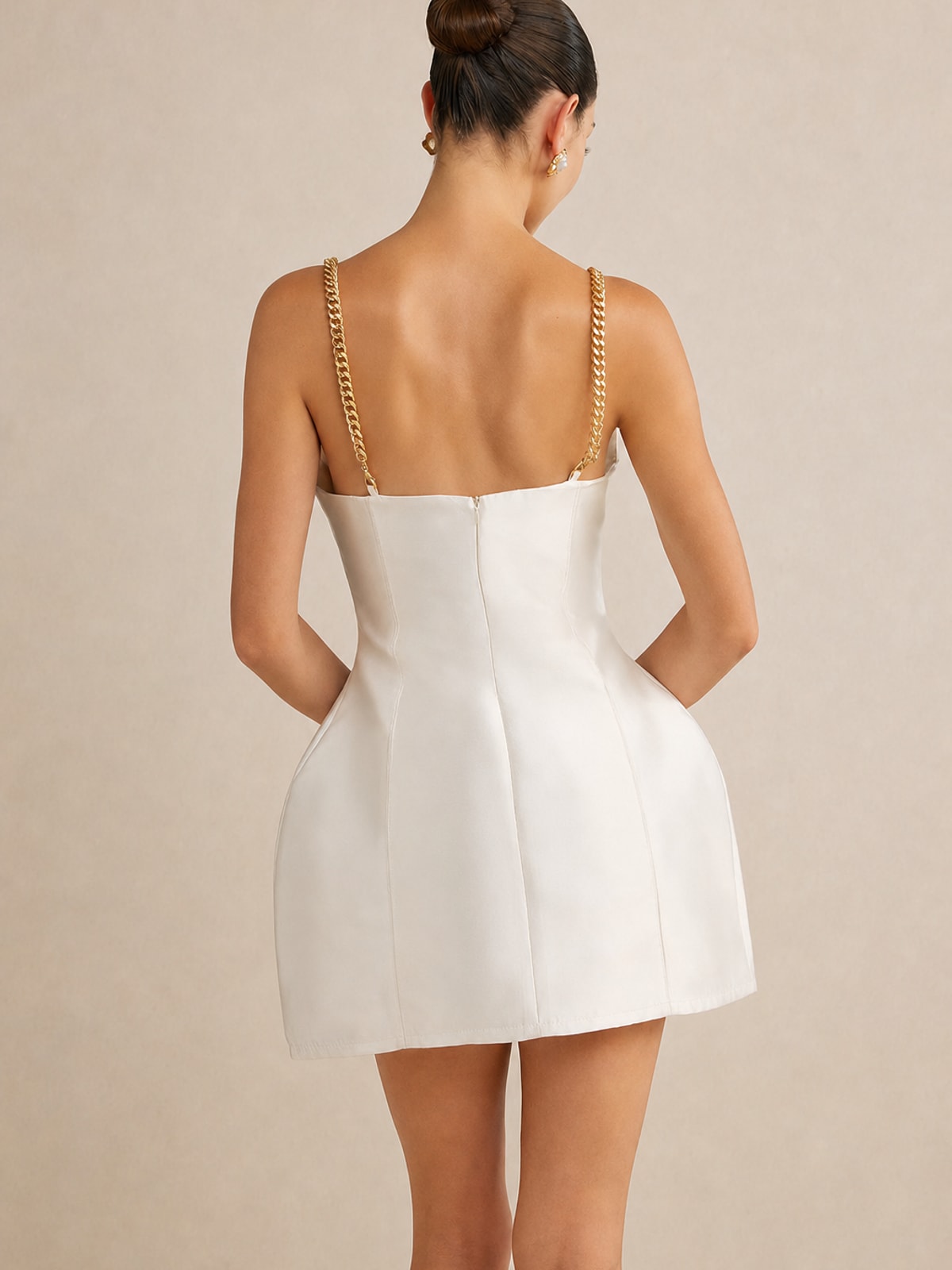 Satin Mini Dress with Metallic Chain Strap - 3