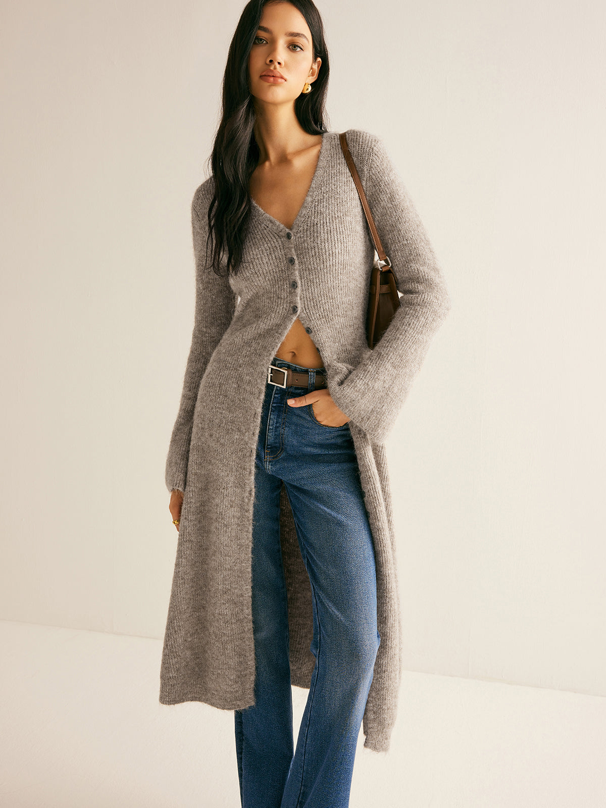 V-Neck Split Front Knit Sweater Dress - view 5
