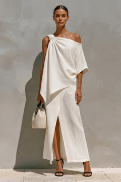Woven Two-Piece Evening Set With One-Shoulder Drape - 2