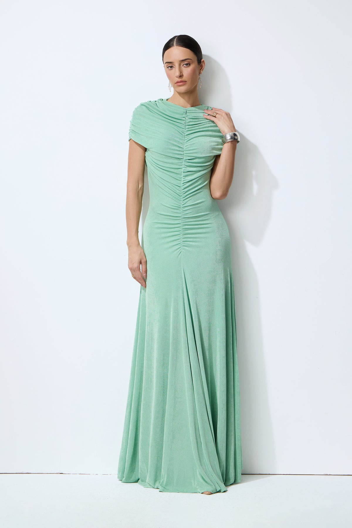 Velvet Ruched Cap Sleeve Maxi Dress - 6