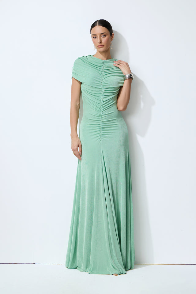 Velvet Ruched Cap Sleeve Maxi Dress - 6