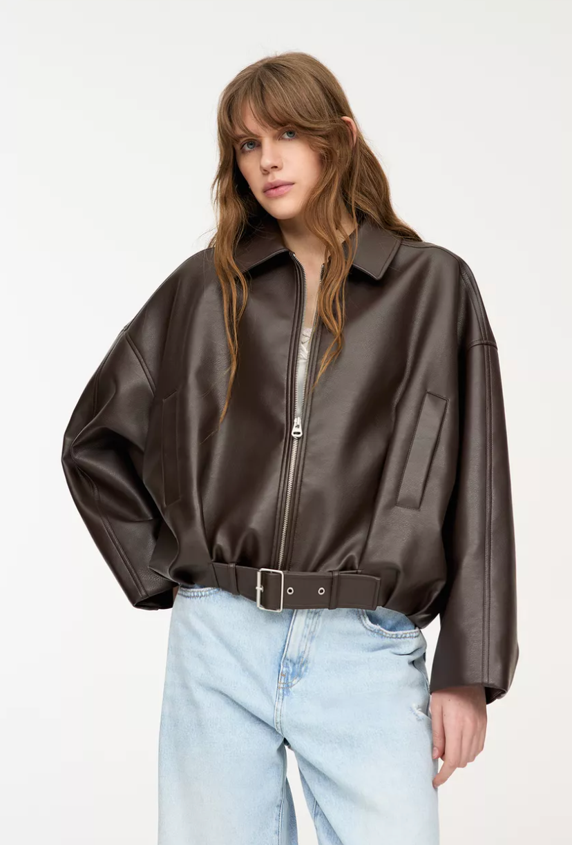 Oversized Belted Leather Jacket - view 2