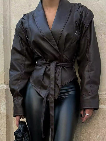 Relaxed Leather Biker Jacket - view 9