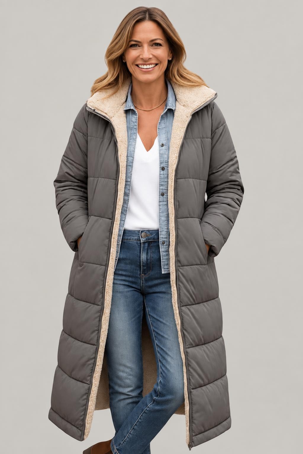 Quilted Longline Puffer Coat With Hood - 6