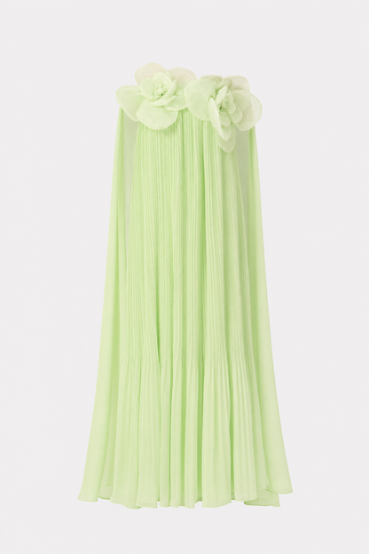 Green Floral Applique Off-Shoulder Maxi Dress