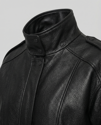 Leather Jacket with Wide Notch Lapel - view 8
