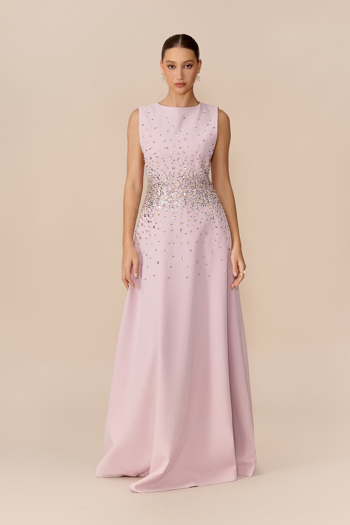 Pink crystal embellished sleeveless maxi dress - view 2