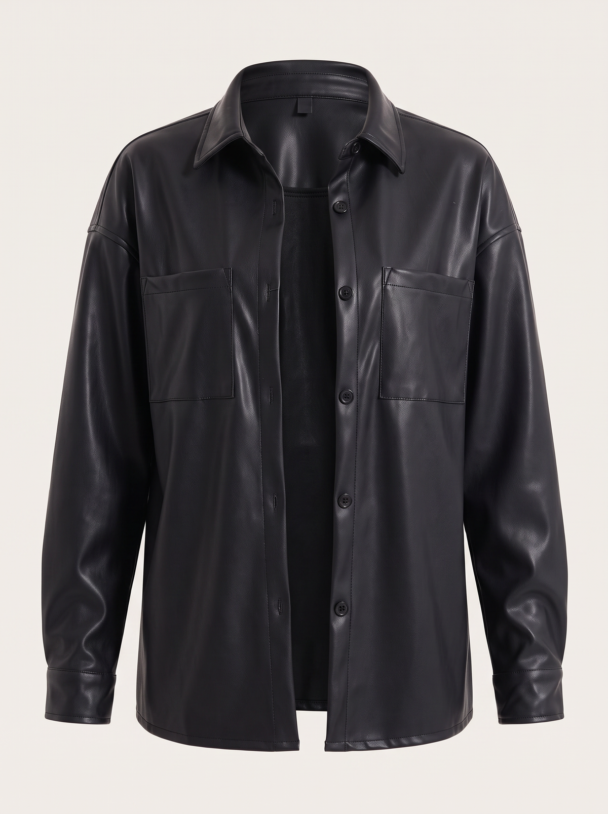 Oversized Faux Leather Button-Front Jacket