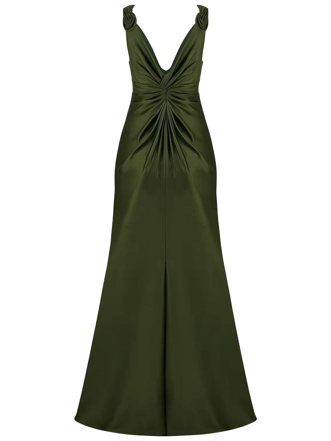 Satin knot-shoulder maxi dress with side slit