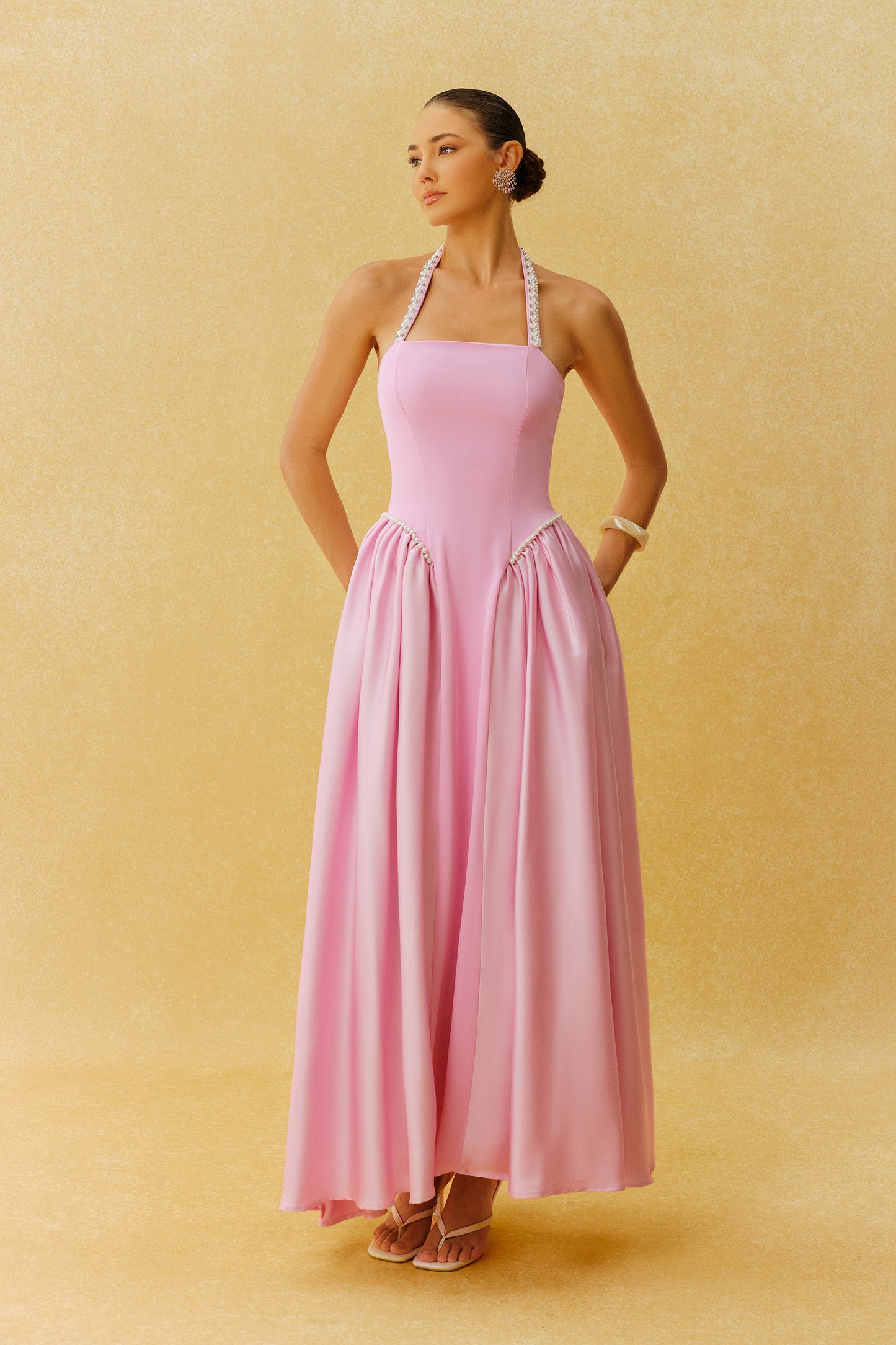 Pearl Halter Maxi Dress With Corset Bodice - view 5
