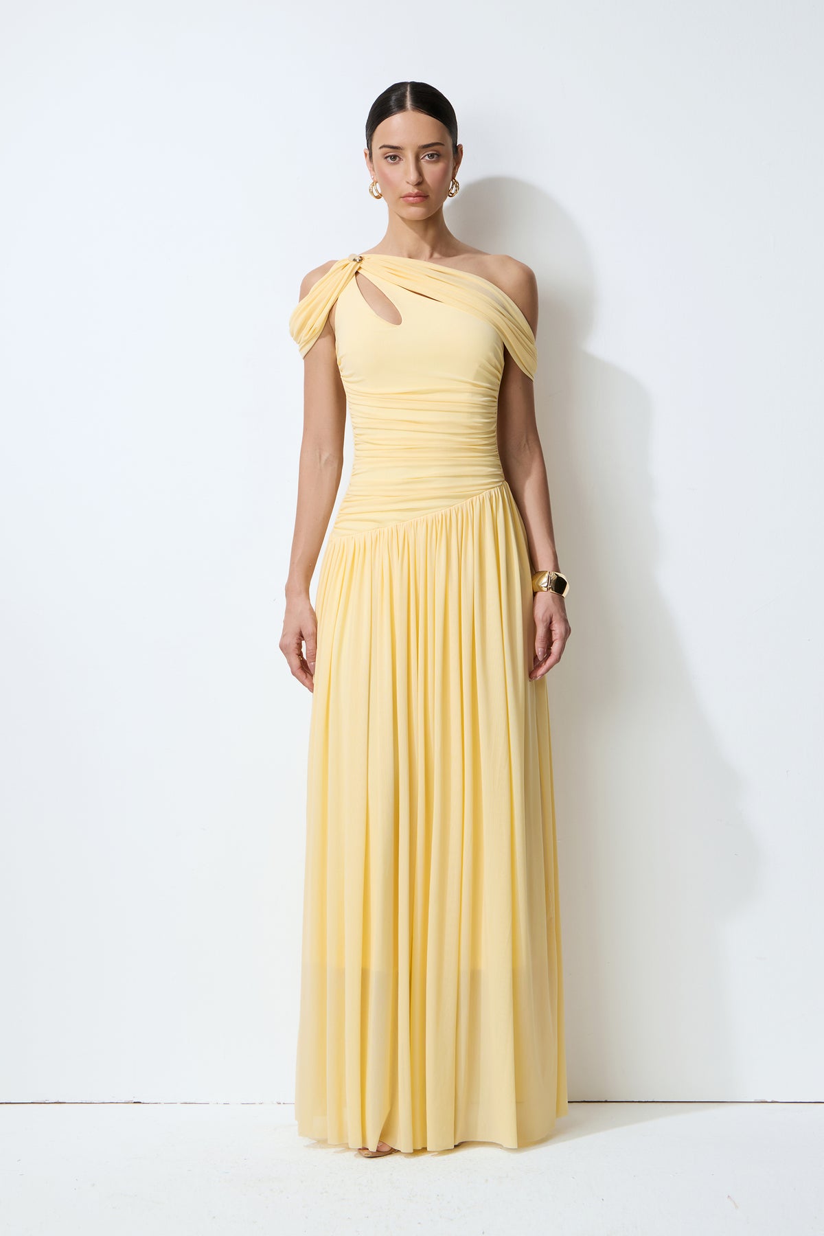 Yellow one-shoulder cutout maxi dress - view 5