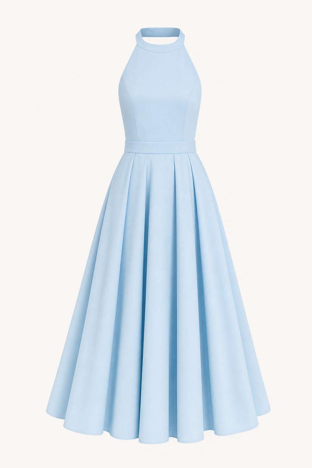 Halter Neck Midi Dress with Bow-Tie Waist