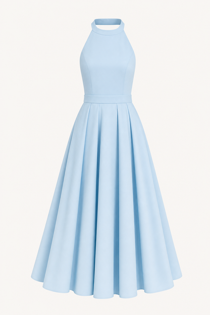 Halter Neck Midi Dress with Bow-Tie Waist
